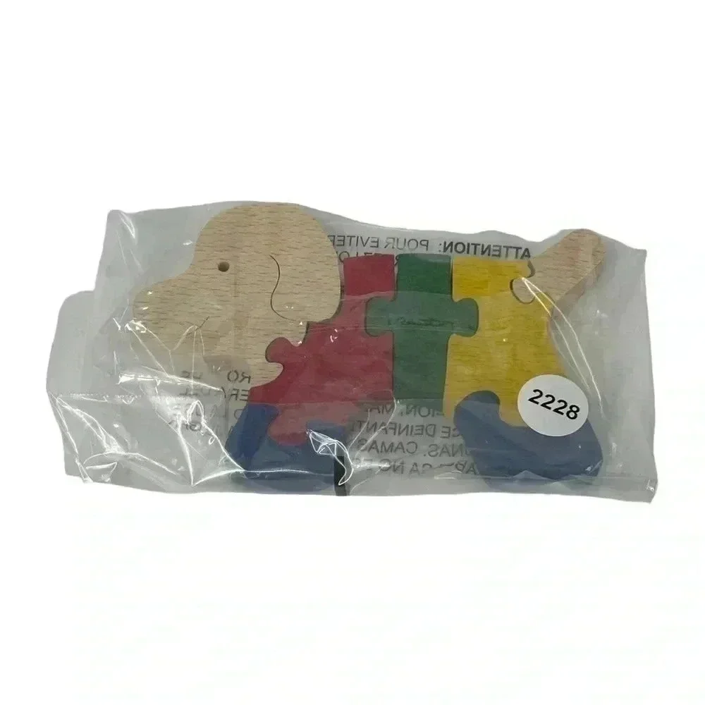 COLORFUL DOG WOODEN PUZZLE HANDMADE HAND-PAINTED TODDLER LEARNING TOY NON-TOXIC